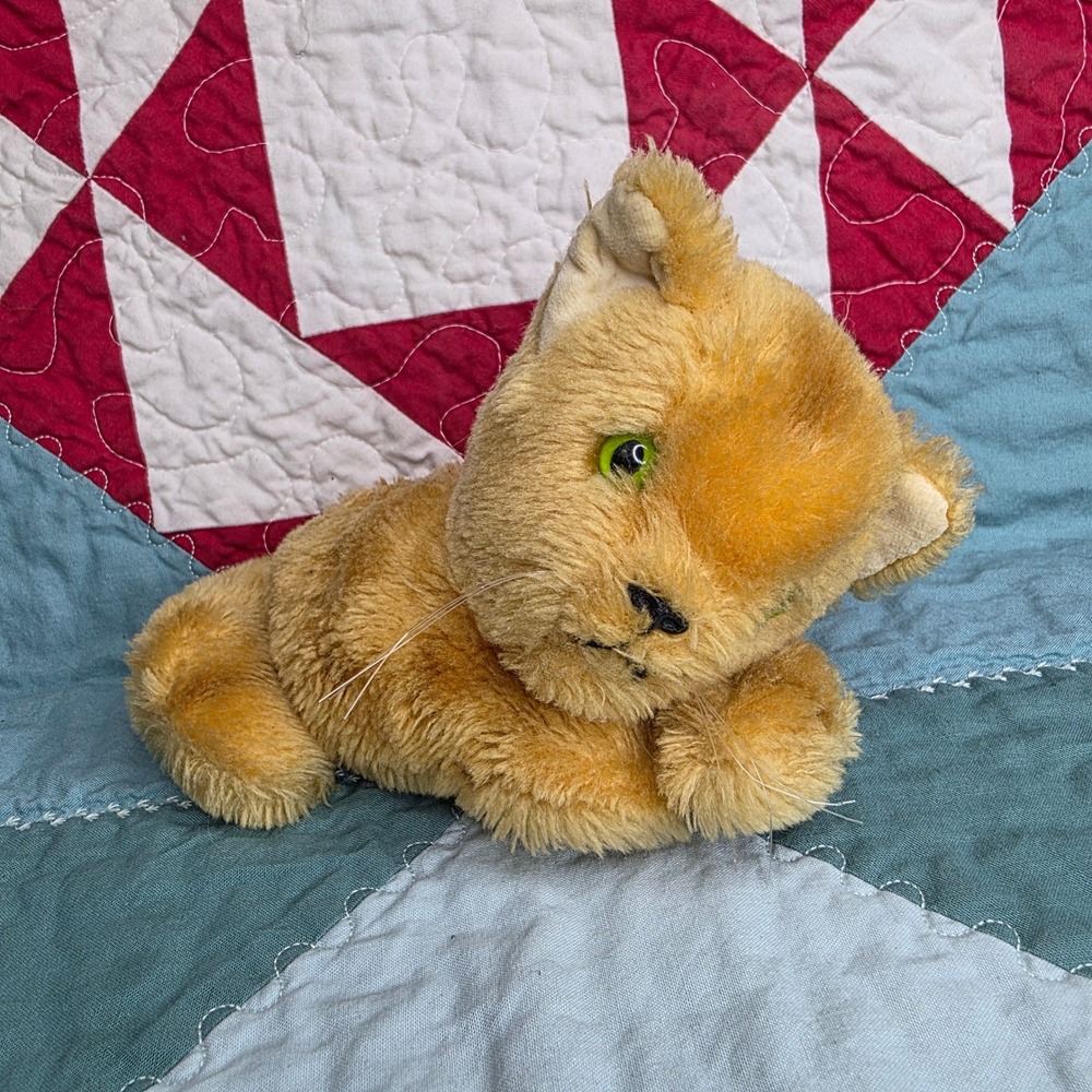 Vintage Dakin Ginger Cat Plush 1980 Orange Tabby Stuffed Animal Green Eyes 7in